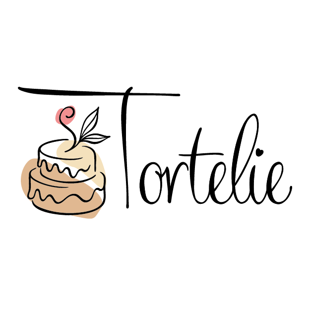 Logo von Tortelie mit pastelfarben, Torten Icon und passender Schriftzug.